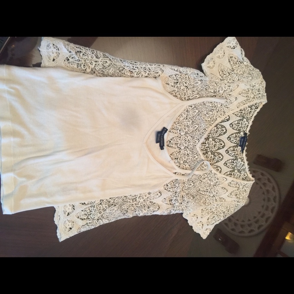 Ralph Lauren Cotton Tank Top with Lace Overlay
